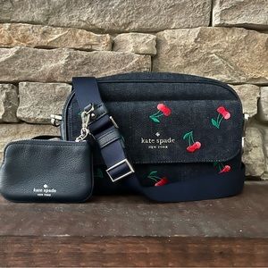 Kate Spade Rosie Cherry Embroidered Denim Small Crossbody With Coin Purse
